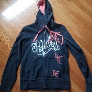Hurley Hoodie Sweatershirt Grey and Coral